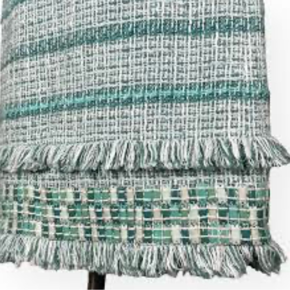 Chic 375 TORY BURCH Nora Tweed Pencil Skirt. - Green and White - Picture 6 of 12